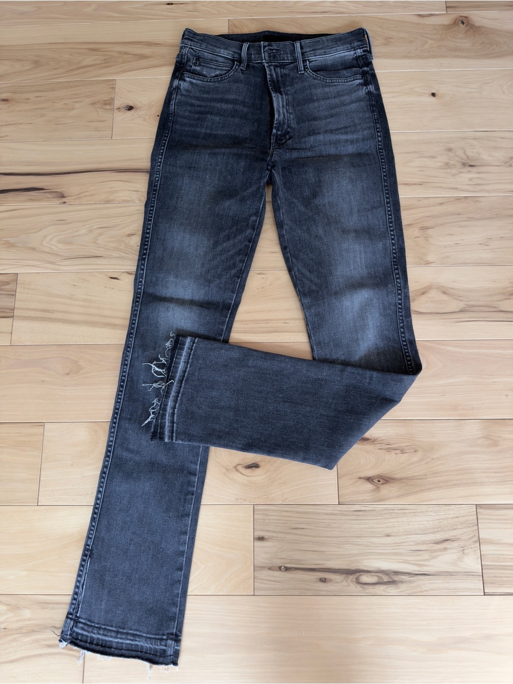 MOTHER High Waisted Rascal Slice Undone Hem in Friday the 13th wash